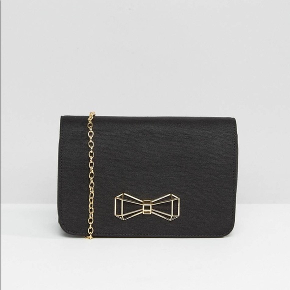Ted Baker Handbags - Ted Baker Satin Cross Body Bag With Geometric Metal Bow Removable Chain Strap